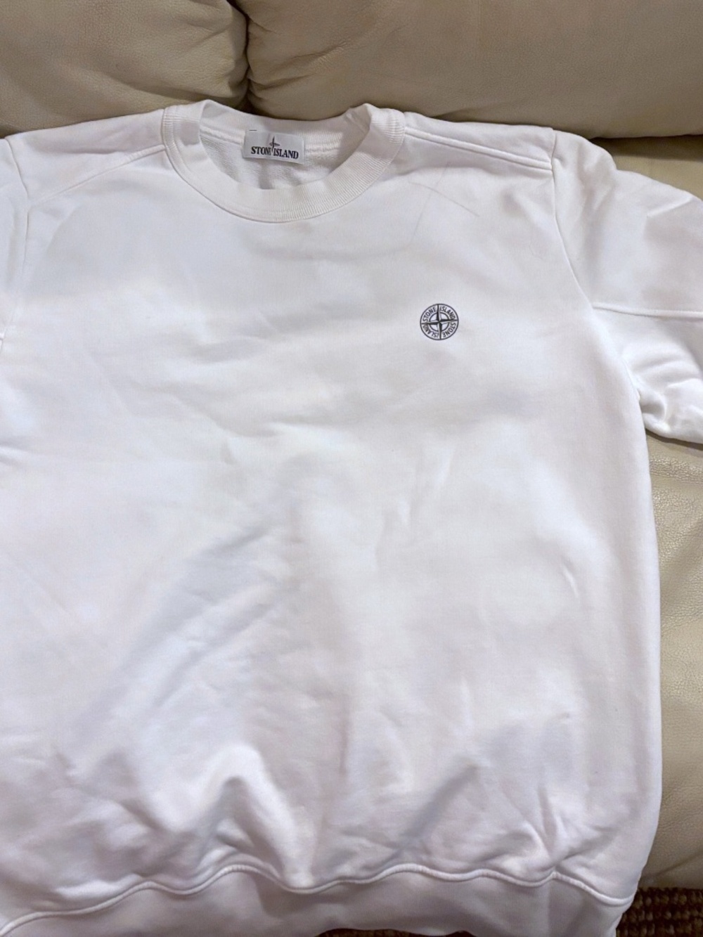 STONE ISLAND WHITE CREW NECK NEW - LARGE